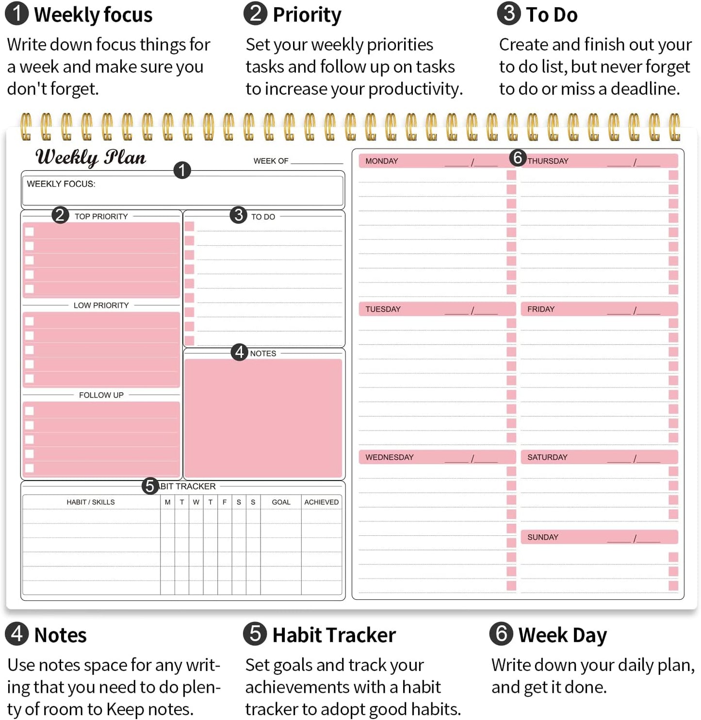 Planner Notepad Undated Goals Schedule Planner to Do List Notebook Planning Pad Calendars Organizers Habit Tracker Journal for Man & Women,52 Weeks (8.5X12")