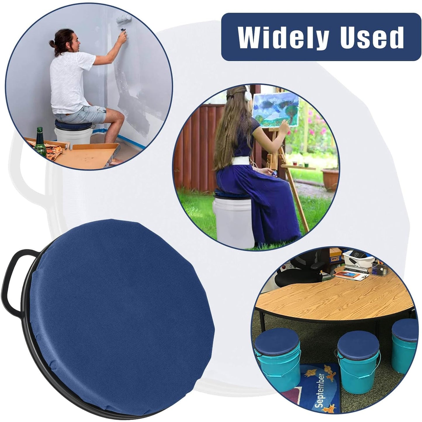 360-Degree Swivel Bucket Seat, 5 Gallon Bucket Lid, Spin Bucket Seat Cushion, Silent, Comfortable, Water-Resistant, for Fishing, Gardening, Hunting and Camping (Dark Blue)