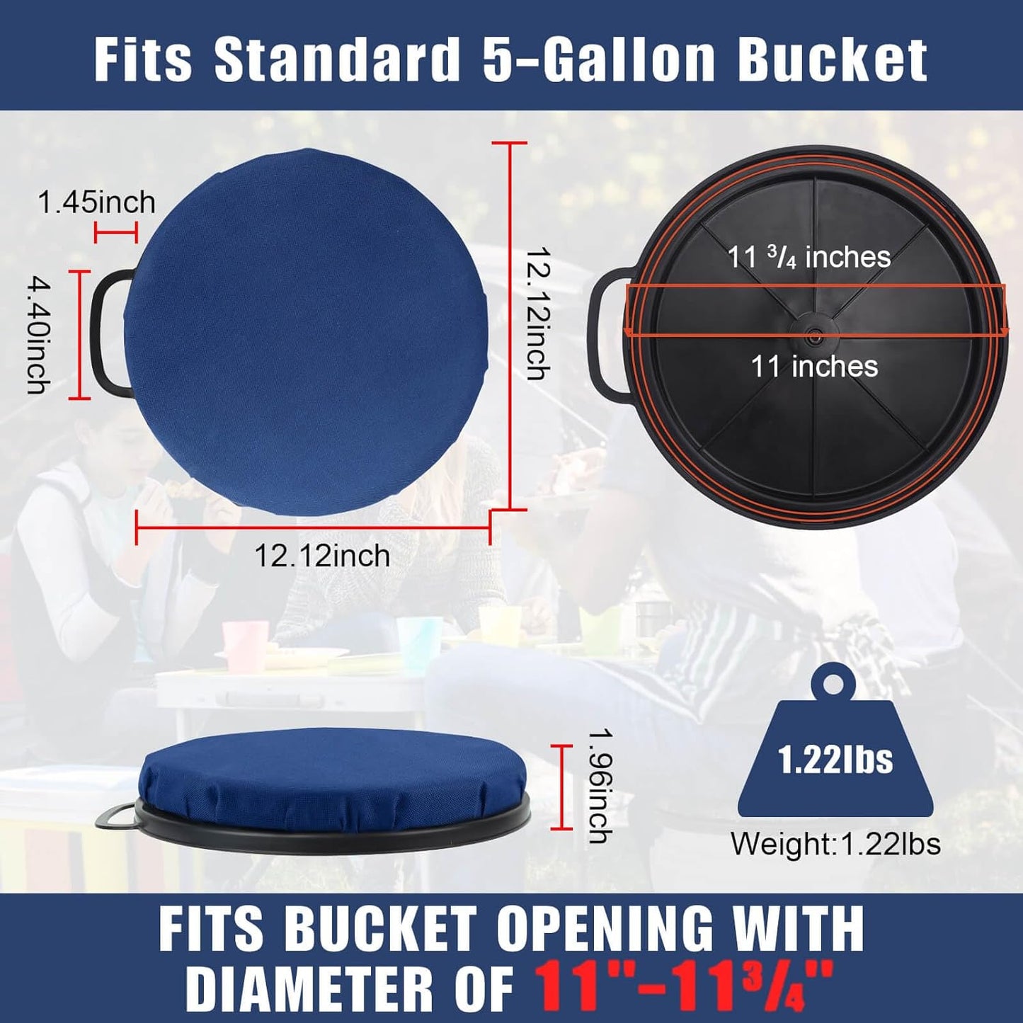 360-Degree Swivel Bucket Seat, 5 Gallon Bucket Lid, Spin Bucket Seat Cushion, Silent, Comfortable, Water-Resistant, for Fishing, Gardening, Hunting and Camping (Dark Blue)