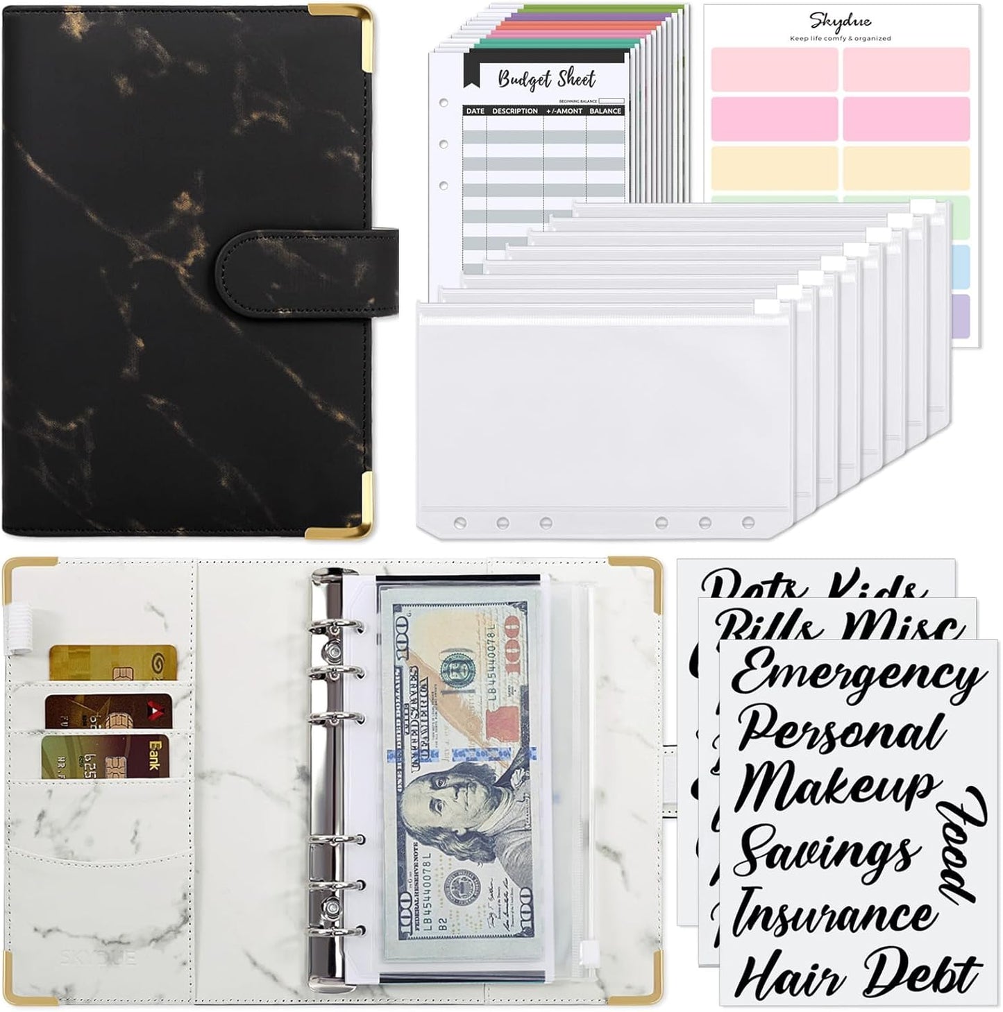 Budget Binder, Money Saving Binder with Zipper Envelopes, Cash Envelopes and Expense Budget Sheets for Budgeting