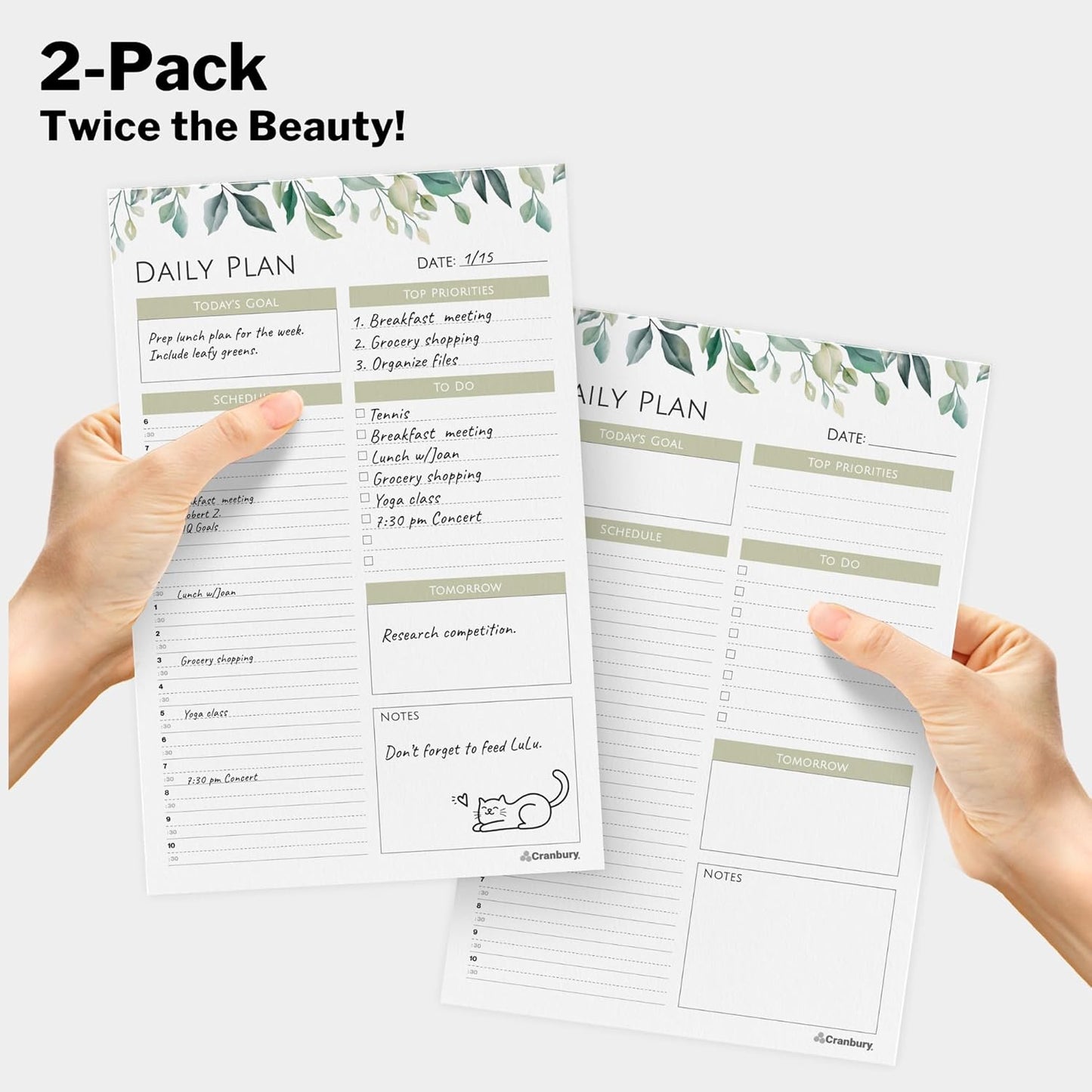 Daily Planner Notepad 2-Pack (5.5X8.5), 54 Tear-Off Pages, Undated Daily to Do List Planner Pad, Personal Planner, Time Block Planner, with Daily Scheduler, Priorities, Notes