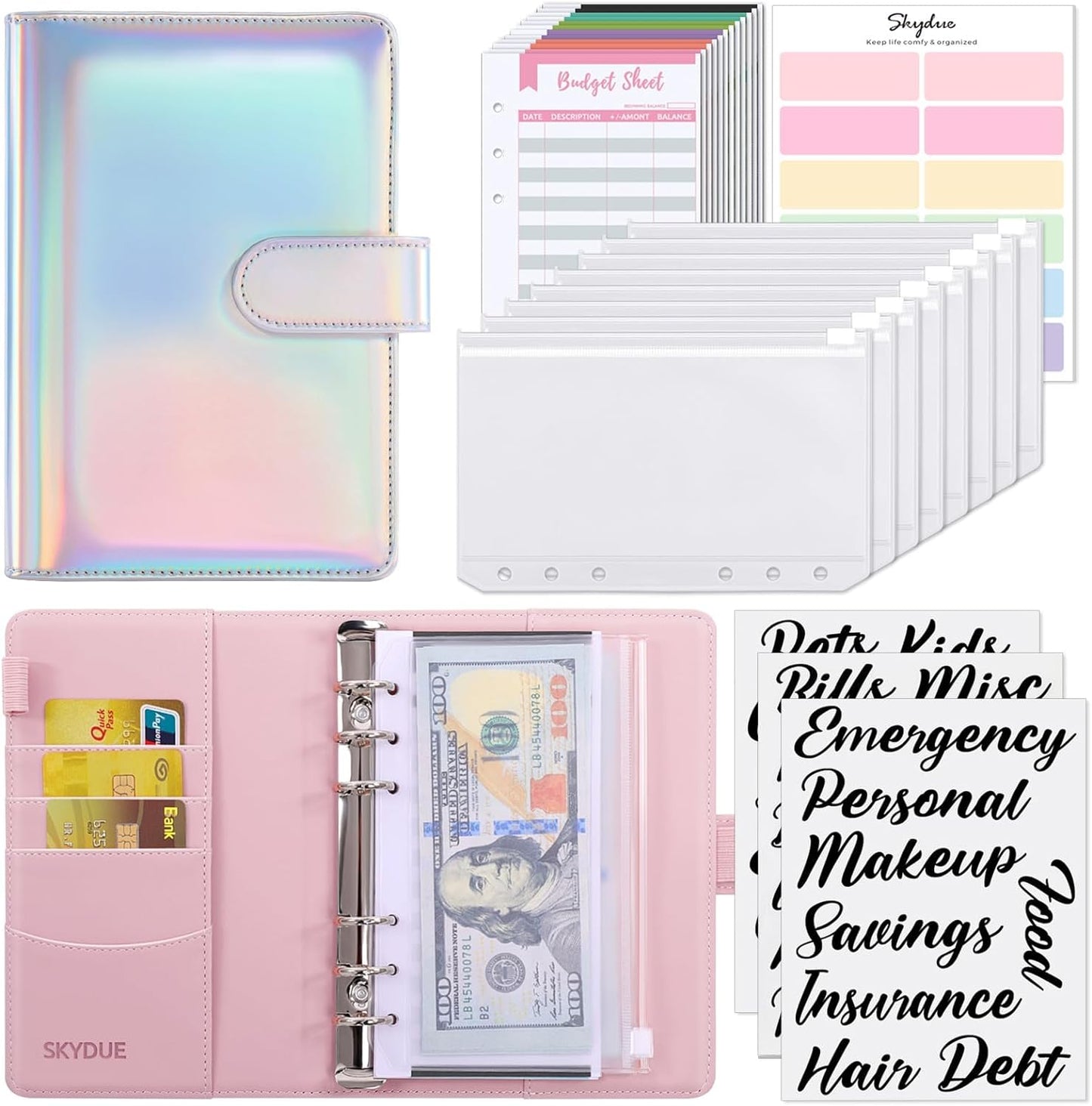 Budget Binder, Money Saving Binder with Zipper Envelopes, Cash Envelopes and Expense Budget Sheets for Budgeting