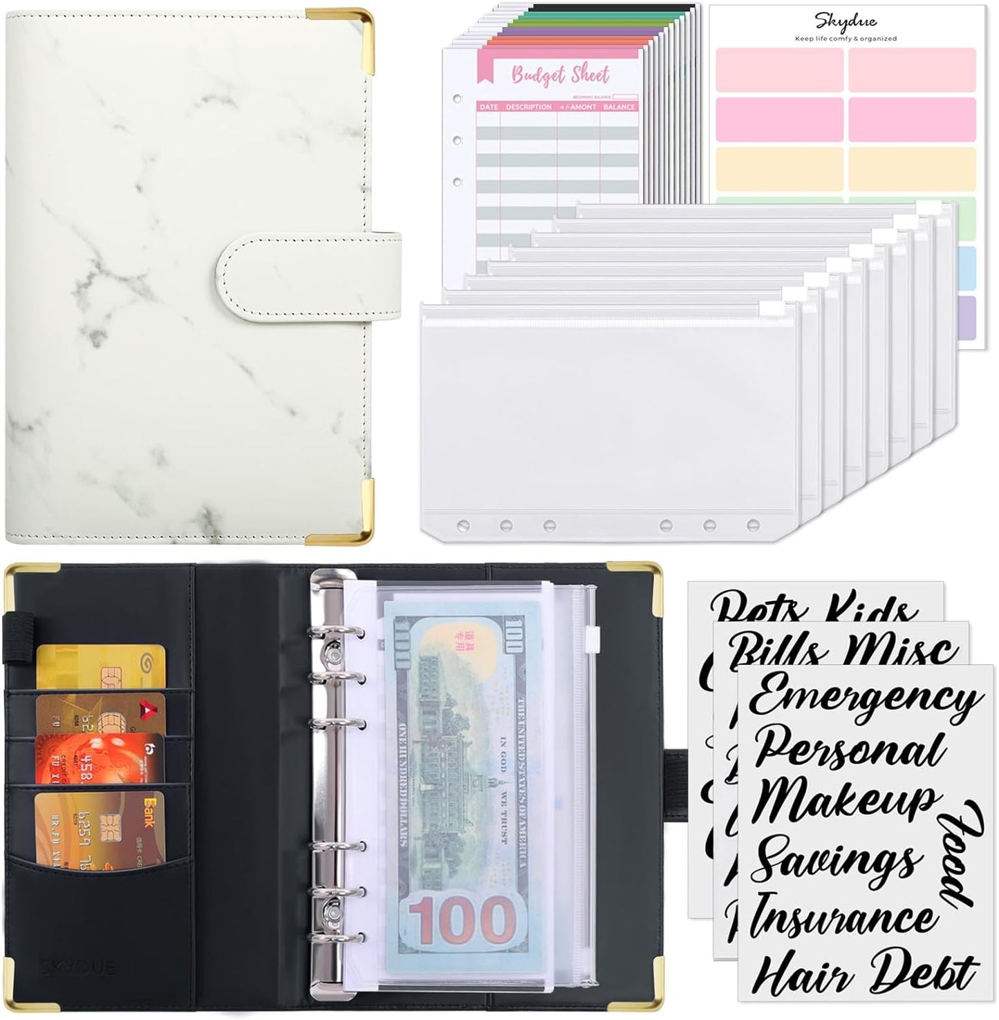 Budget Binder, Money Saving Binder with Zipper Envelopes, Cash Envelopes and Expense Budget Sheets for Budgeting
