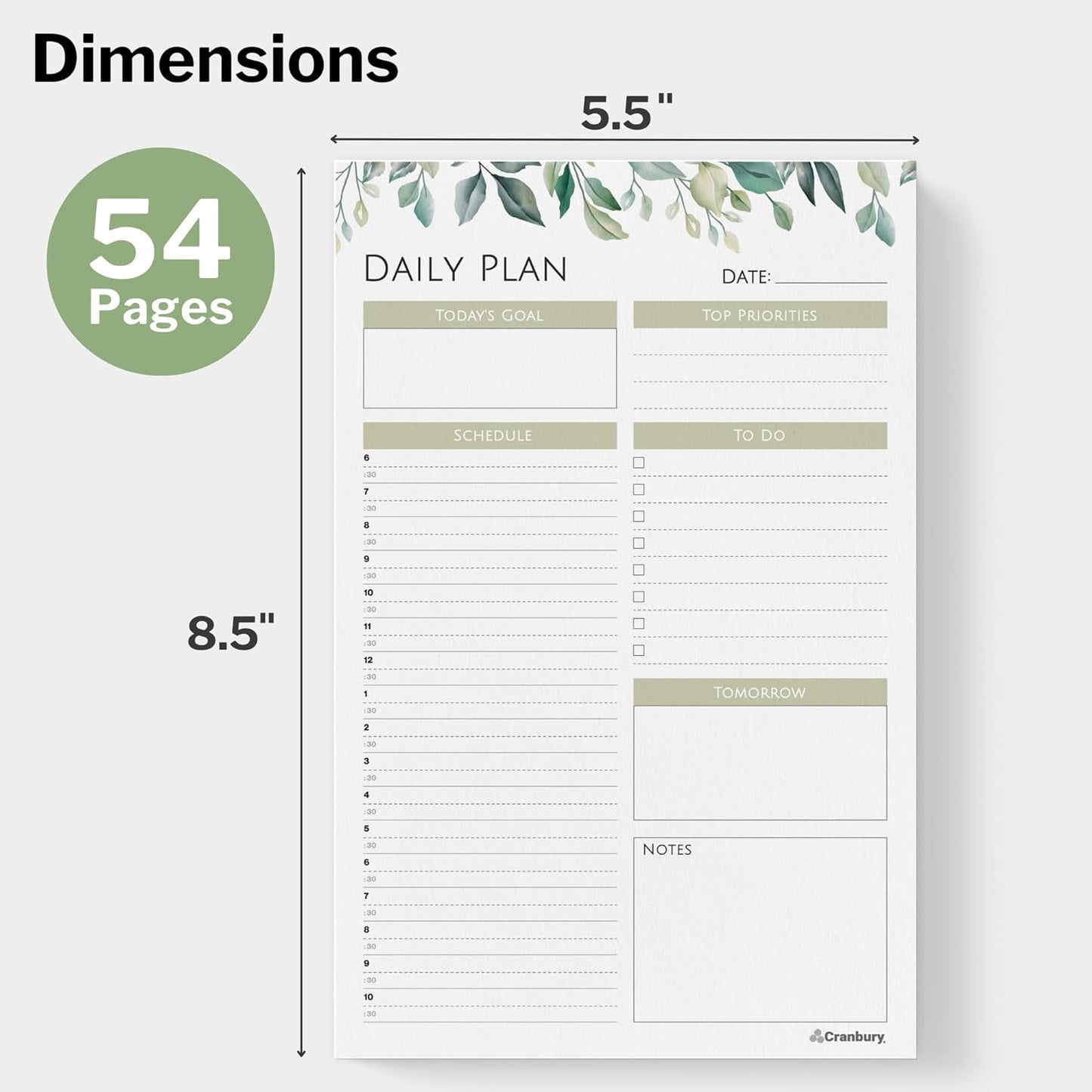 Daily Planner Notepad 2-Pack (5.5X8.5), 54 Tear-Off Pages, Undated Daily to Do List Planner Pad, Personal Planner, Time Block Planner, with Daily Scheduler, Priorities, Notes