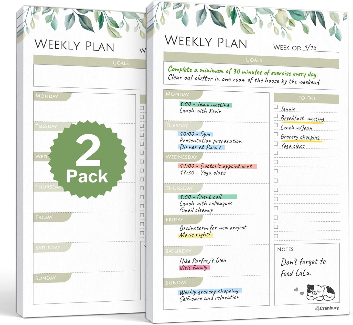 Daily Planner Notepad 2-Pack (5.5X8.5), 54 Tear-Off Pages, Undated Daily to Do List Planner Pad, Personal Planner, Time Block Planner, with Daily Scheduler, Priorities, Notes