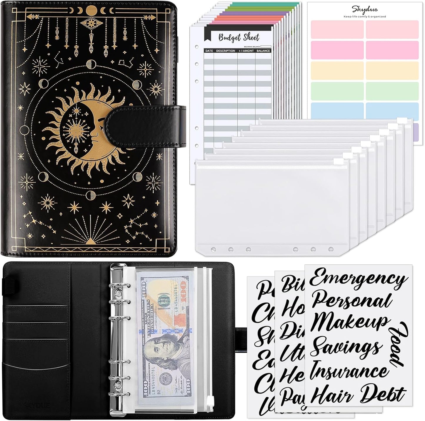 Budget Binder, Money Saving Binder with Zipper Envelopes, Cash Envelopes and Expense Budget Sheets for Budgeting
