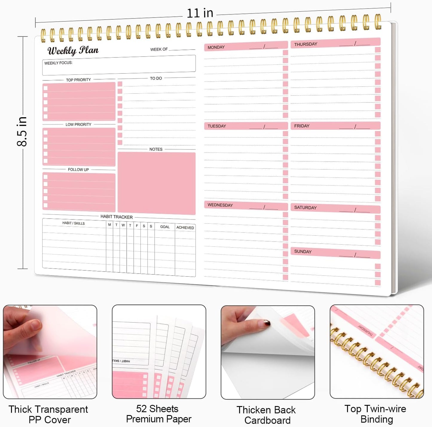 Planner Notepad Undated Goals Schedule Planner to Do List Notebook Planning Pad Calendars Organizers Habit Tracker Journal for Man & Women,52 Weeks (8.5X12")