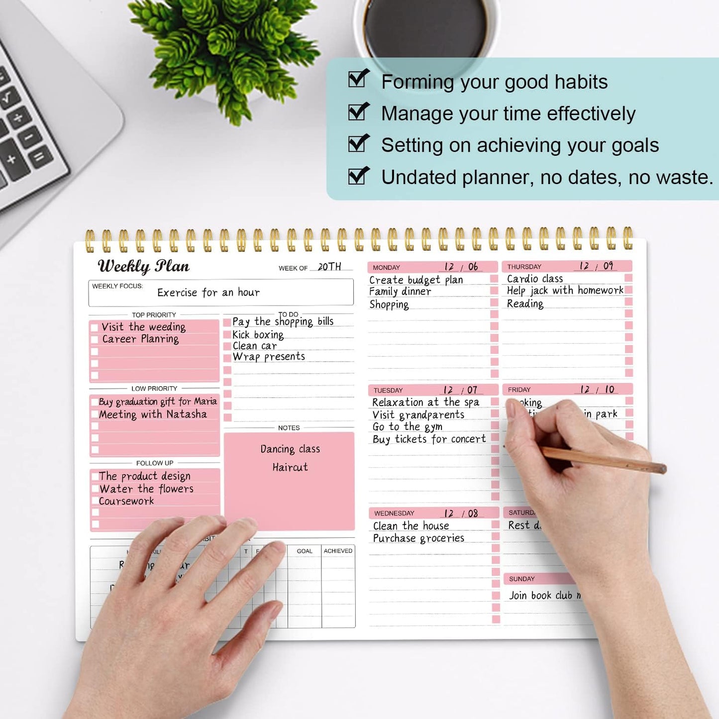 Planner Notepad Undated Goals Schedule Planner to Do List Notebook Planning Pad Calendars Organizers Habit Tracker Journal for Man & Women,52 Weeks (8.5X12")