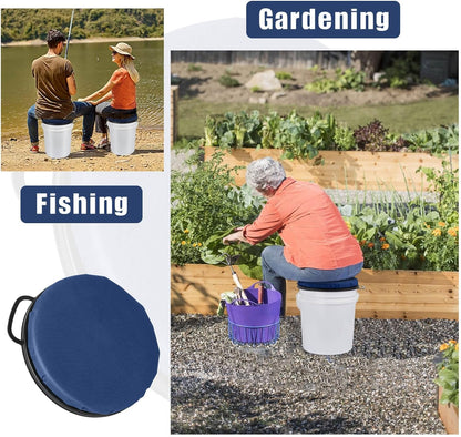 360-Degree Swivel Bucket Seat, 5 Gallon Bucket Lid, Spin Bucket Seat Cushion, Silent, Comfortable, Water-Resistant, for Fishing, Gardening, Hunting and Camping (Dark Blue)